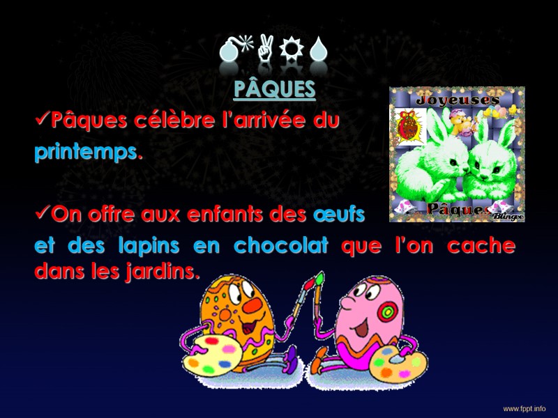 MARS PÂQUES Pâques célèbre l’arrivée du printemps.    On offre aux enfants